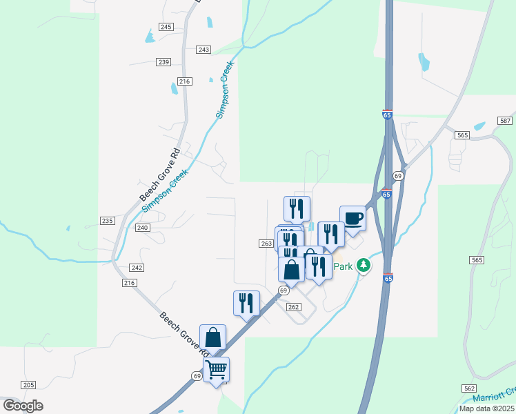 map of restaurants, bars, coffee shops, grocery stores, and more near 255 County Road 263 in Hanceville