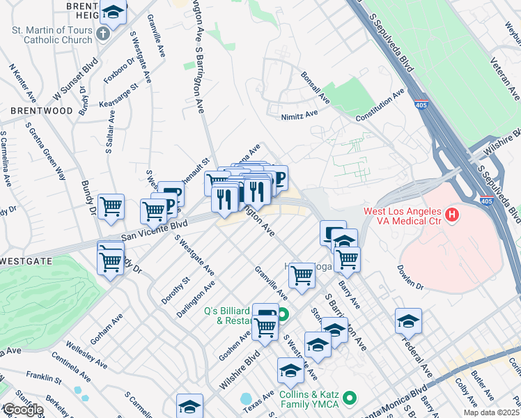 map of restaurants, bars, coffee shops, grocery stores, and more near in Los Angeles