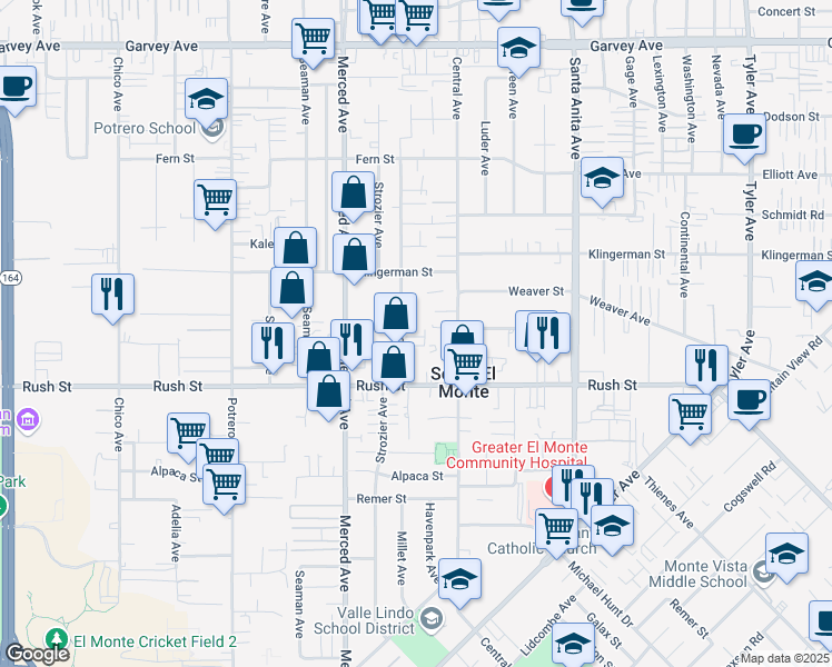 map of restaurants, bars, coffee shops, grocery stores, and more near 2130 Edwards Avenue in South El Monte