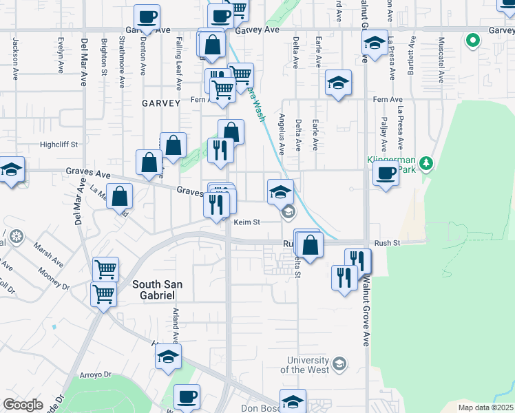map of restaurants, bars, coffee shops, grocery stores, and more near 8252 Graves Avenue in Rosemead