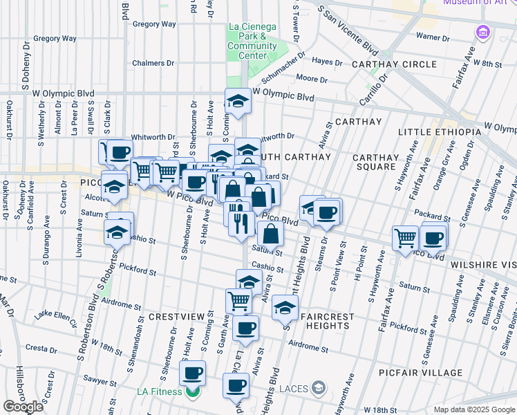 map of restaurants, bars, coffee shops, grocery stores, and more near in Los Angeles