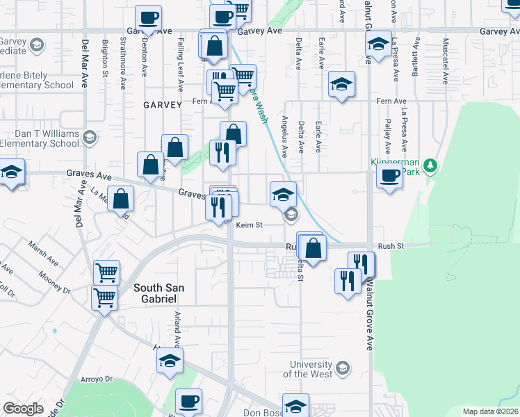 map of restaurants, bars, coffee shops, grocery stores, and more near 8252 Graves Avenue in Rosemead