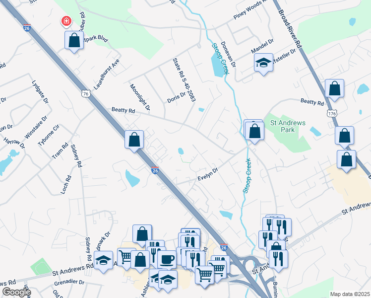map of restaurants, bars, coffee shops, grocery stores, and more near 3800 Elberta Street in Columbia