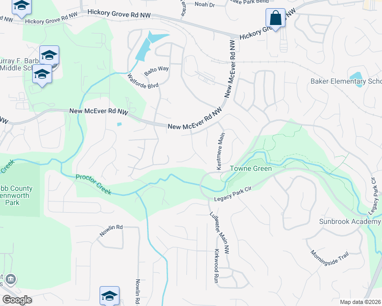 map of restaurants, bars, coffee shops, grocery stores, and more near 3070 Shelbourne Trce in Acworth
