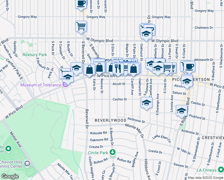 map of restaurants, bars, coffee shops, grocery stores, and more near in Los Angeles