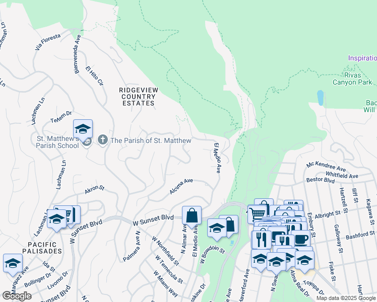 map of restaurants, bars, coffee shops, grocery stores, and more near 16058 Anoka Drive in Los Angeles