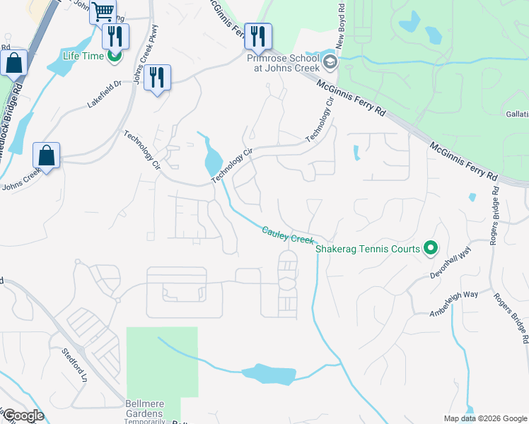 map of restaurants, bars, coffee shops, grocery stores, and more near 11100 Densford Way in Duluth