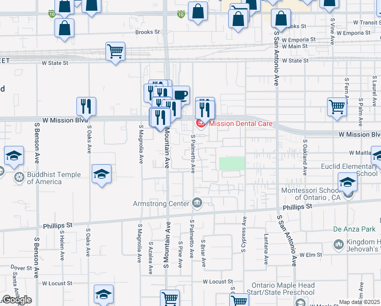 map of restaurants, bars, coffee shops, grocery stores, and more near in Ontario