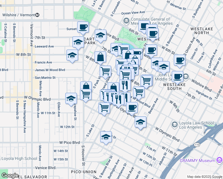 map of restaurants, bars, coffee shops, grocery stores, and more near in Los Angeles