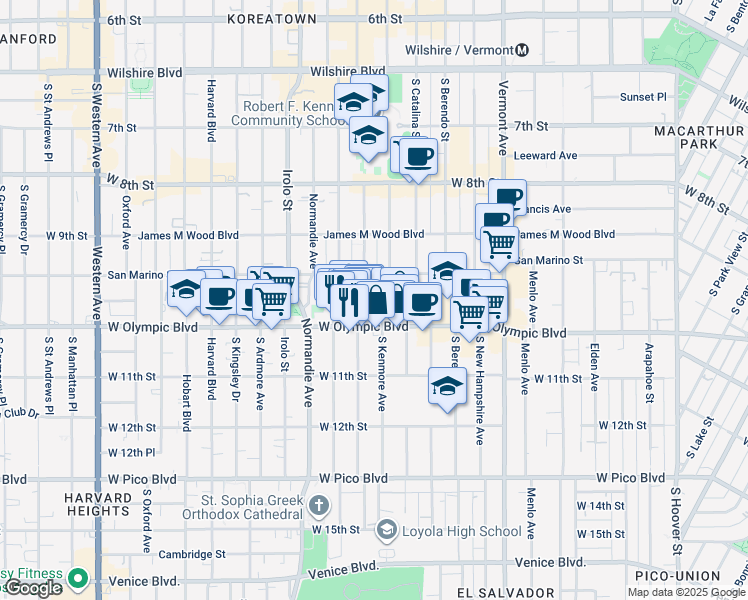 map of restaurants, bars, coffee shops, grocery stores, and more near in Los Angeles