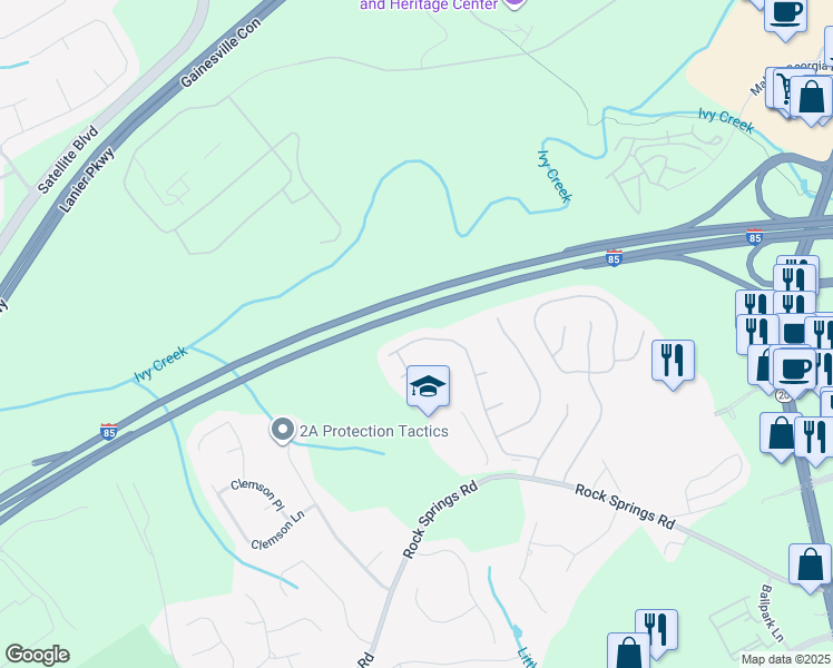 map of restaurants, bars, coffee shops, grocery stores, and more near 3083 Grace Court in Lawrenceville
