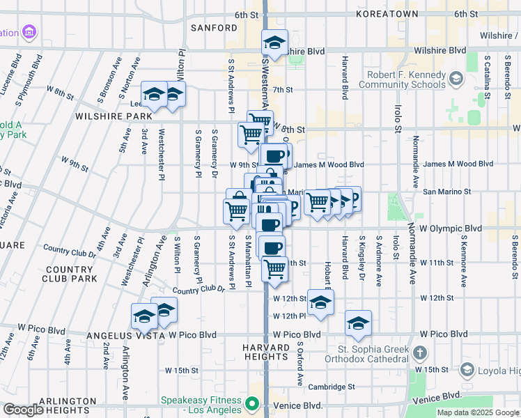 map of restaurants, bars, coffee shops, grocery stores, and more near in Los Angeles