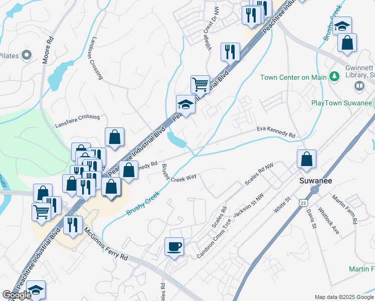 map of restaurants, bars, coffee shops, grocery stores, and more near 2028 Harvest Pond Circle in Suwanee