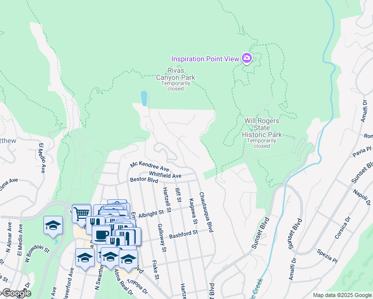 map of restaurants, bars, coffee shops, grocery stores, and more near 1319 Marinette Road in Los Angeles