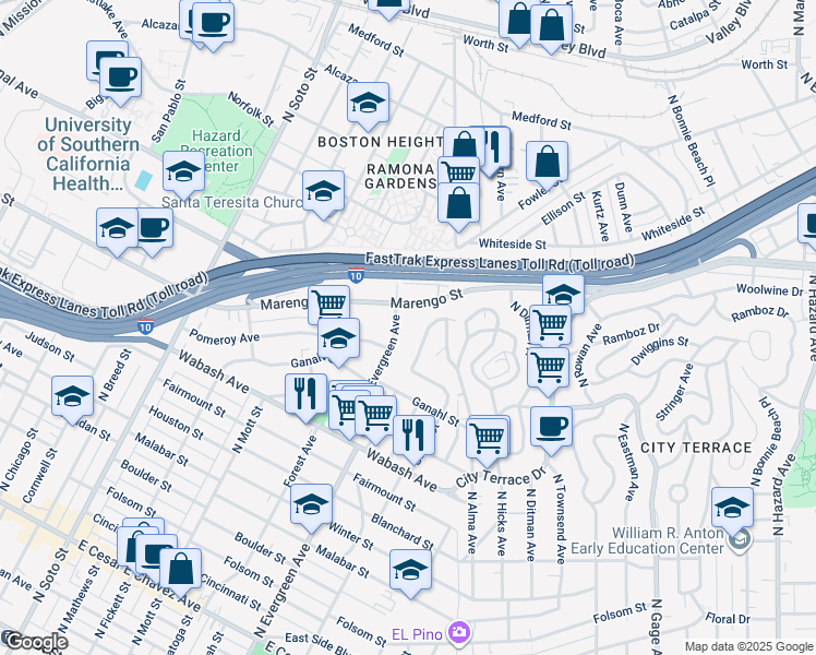 map of restaurants, bars, coffee shops, grocery stores, and more near 1209 Stone Street in Los Angeles