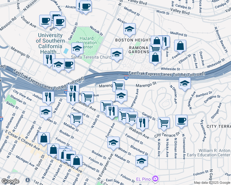 map of restaurants, bars, coffee shops, grocery stores, and more near 2641 Ganahl Street in Los Angeles