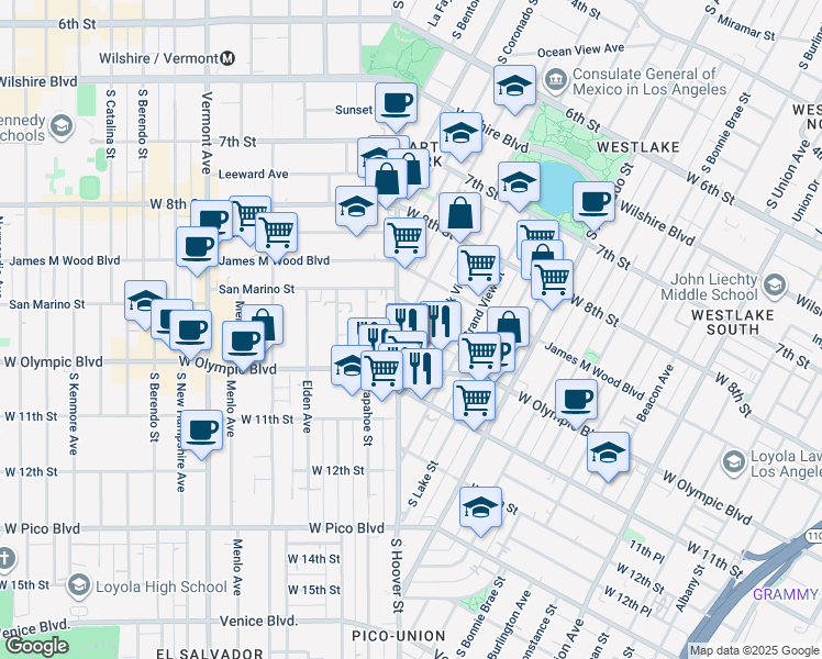 map of restaurants, bars, coffee shops, grocery stores, and more near in Los Angeles