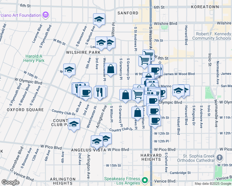 map of restaurants, bars, coffee shops, grocery stores, and more near in Los Angeles