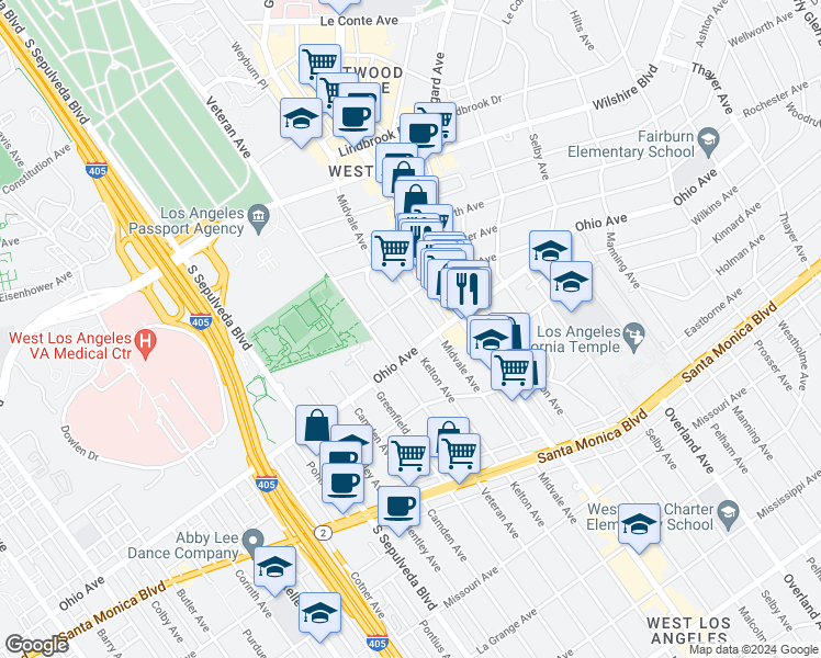 map of restaurants, bars, coffee shops, grocery stores, and more near in Los Angeles
