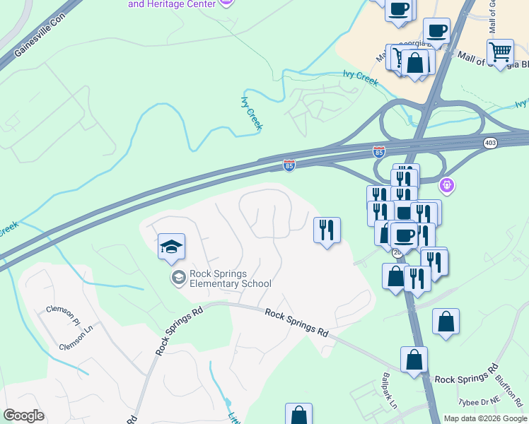 map of restaurants, bars, coffee shops, grocery stores, and more near 953 Sentry Court in Lawrenceville