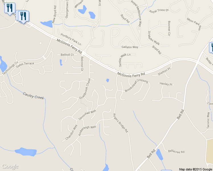 map of restaurants, bars, coffee shops, grocery stores, and more near 11305 Havenwood Drive in Duluth