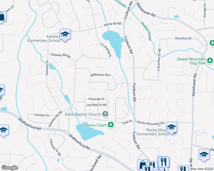 map of restaurants, bars, coffee shops, grocery stores, and more near 1824 Rockybranch Pass in Marietta