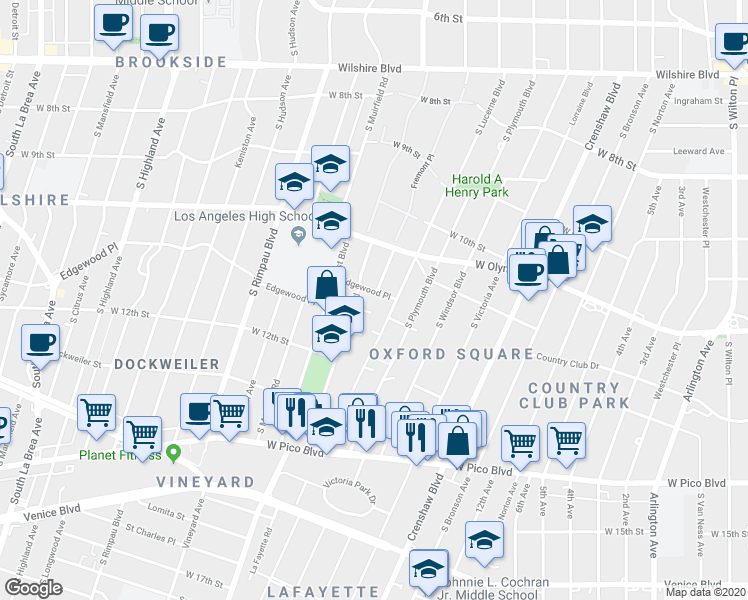 map of restaurants, bars, coffee shops, grocery stores, and more near 4528 Edgewood Place in Los Angeles