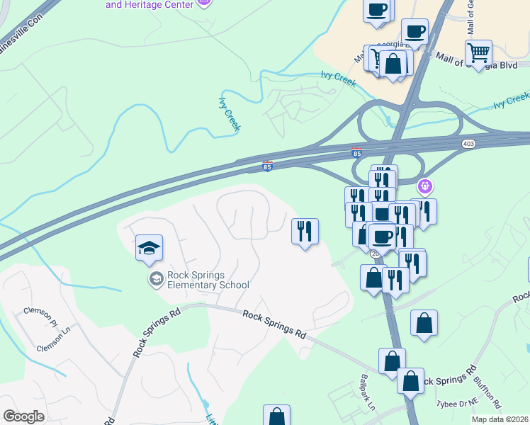 map of restaurants, bars, coffee shops, grocery stores, and more near 3002 Sentinel Circle in Lawrenceville