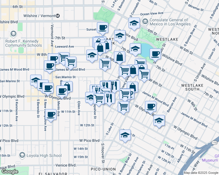 map of restaurants, bars, coffee shops, grocery stores, and more near in Los Angeles