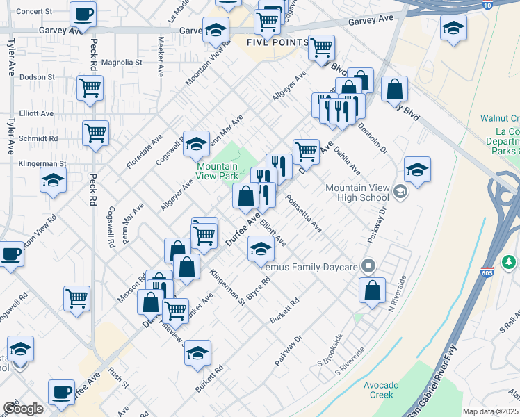 map of restaurants, bars, coffee shops, grocery stores, and more near in El Monte