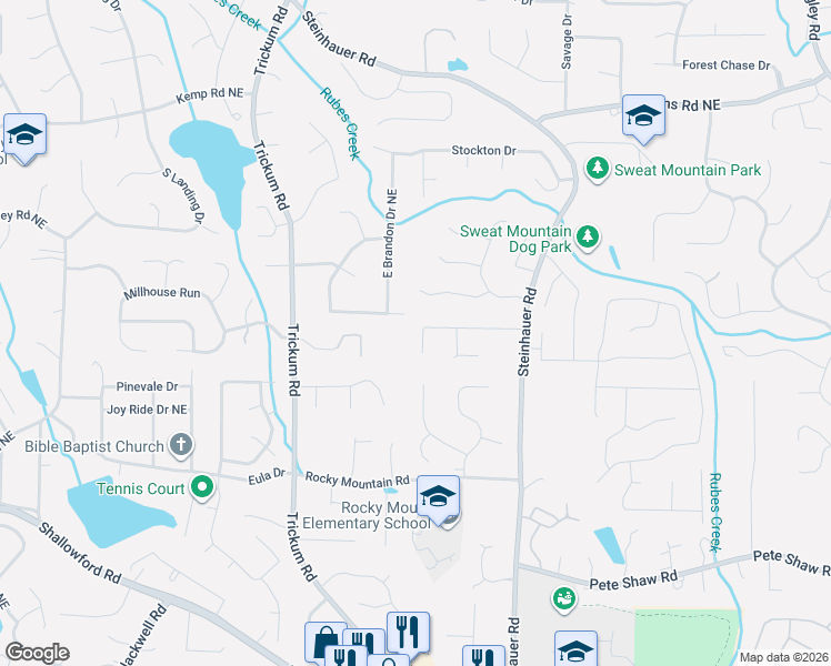 map of restaurants, bars, coffee shops, grocery stores, and more near 2401 Woodbridge Drive in Marietta