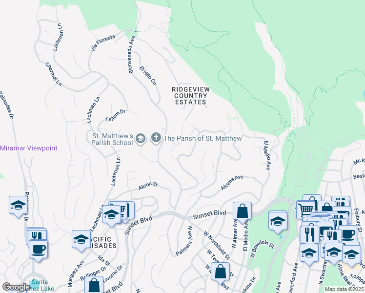 map of restaurants, bars, coffee shops, grocery stores, and more near 1166 Las Pulgas Place in Los Angeles