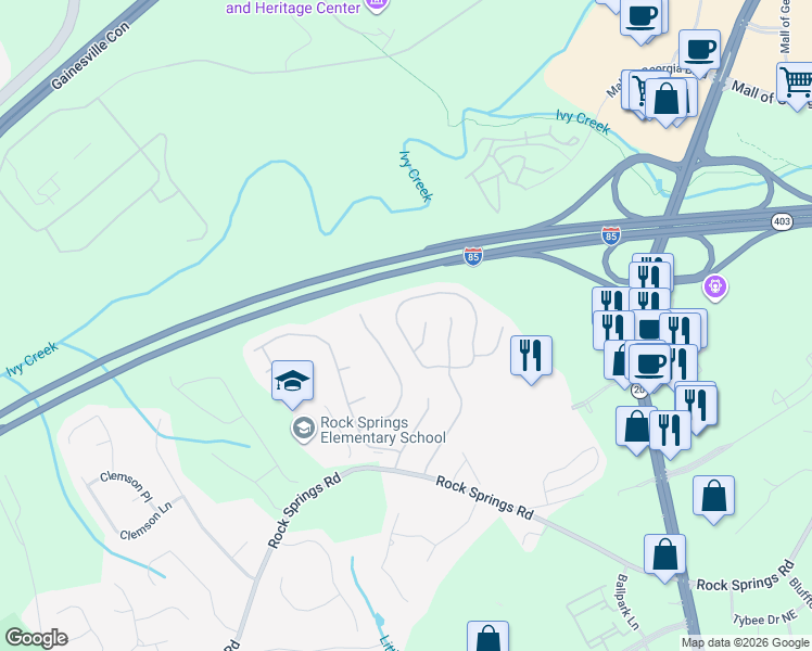 map of restaurants, bars, coffee shops, grocery stores, and more near 3282 Sentinel Circle in Lawrenceville