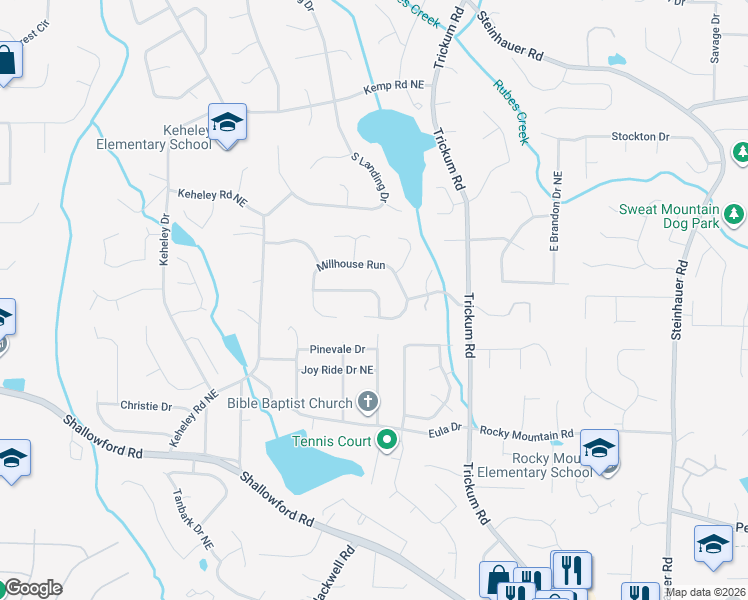 map of restaurants, bars, coffee shops, grocery stores, and more near 1824 Rockybranch Pass in Marietta