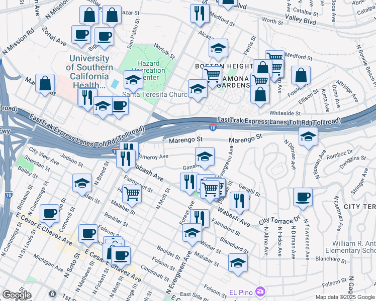 map of restaurants, bars, coffee shops, grocery stores, and more near 2641 Pomeroy Avenue in Los Angeles