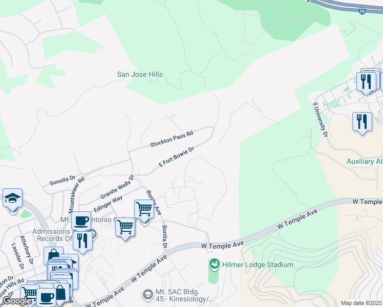map of restaurants, bars, coffee shops, grocery stores, and more near 21304 East Fort Bowie Drive in Walnut