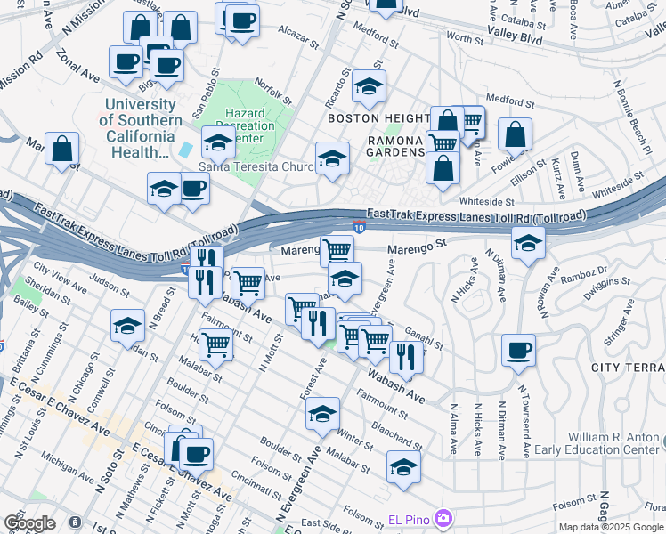 map of restaurants, bars, coffee shops, grocery stores, and more near 2665 Marengo Street in Los Angeles