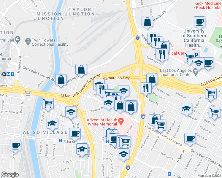 map of restaurants, bars, coffee shops, grocery stores, and more near 1433 Mitchell Place in Los Angeles