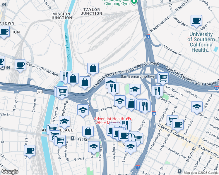 map of restaurants, bars, coffee shops, grocery stores, and more near 705-11 Fairview Avenue in Los Angeles