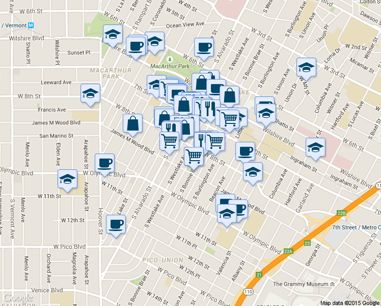 map of restaurants, bars, coffee shops, grocery stores, and more near in Los Angeles