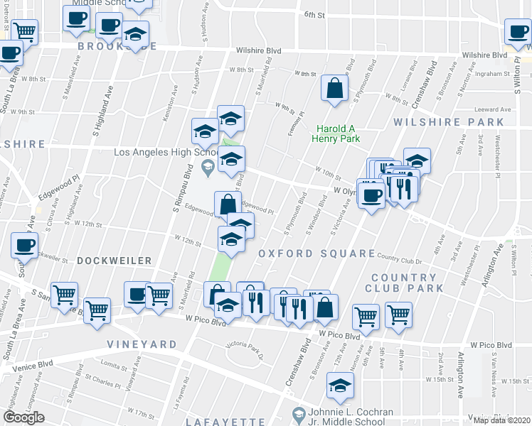 map of restaurants, bars, coffee shops, grocery stores, and more near 1080 Le Claire Place in Los Angeles