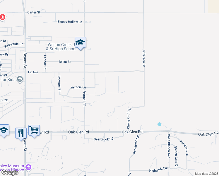 map of restaurants, bars, coffee shops, grocery stores, and more near 10947 Deer Valley Road in Yucaipa