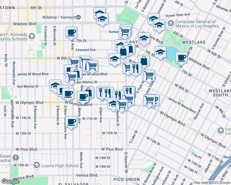 map of restaurants, bars, coffee shops, grocery stores, and more near 937 Arapahoe Street in Los Angeles