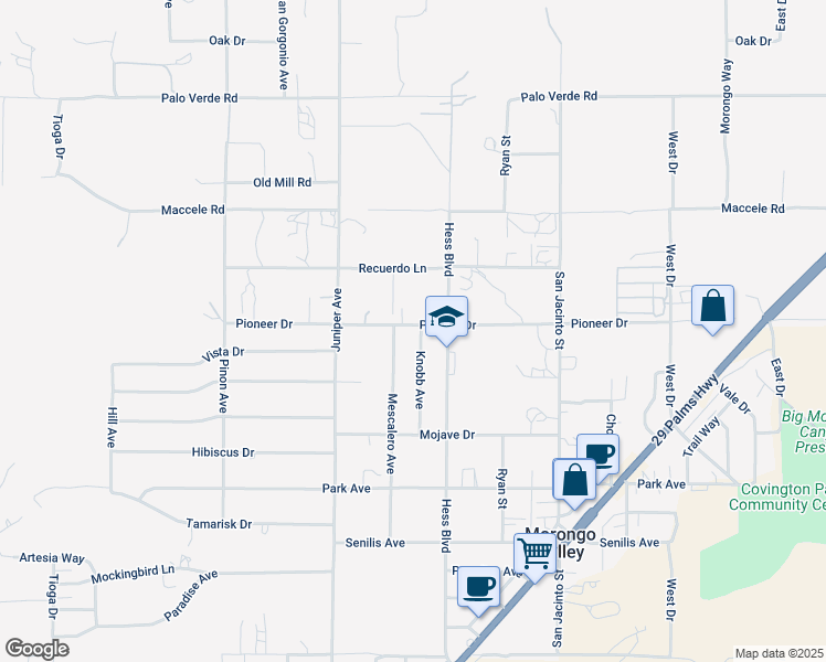 map of restaurants, bars, coffee shops, grocery stores, and more near 49437 Pioneer Drive in Morongo Valley