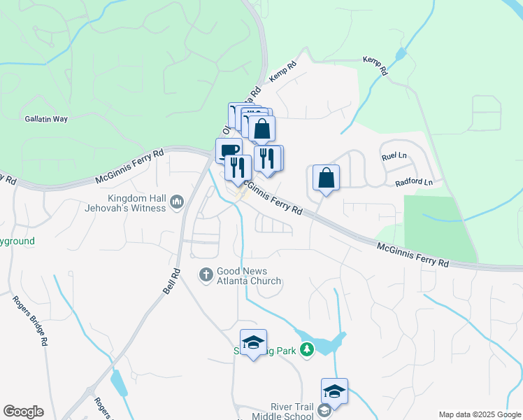 map of restaurants, bars, coffee shops, grocery stores, and more near 7826 Laurel Crest drive in Suwanee