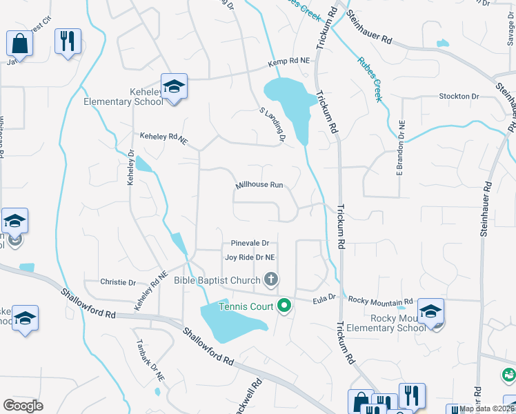 map of restaurants, bars, coffee shops, grocery stores, and more near 1812 Rockybranch Pass in Marietta