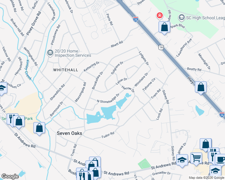 map of restaurants, bars, coffee shops, grocery stores, and more near 406 Sulgrave Drive in Columbia