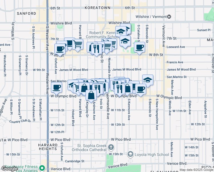 map of restaurants, bars, coffee shops, grocery stores, and more near 955 Normandie Avenue in Los Angeles