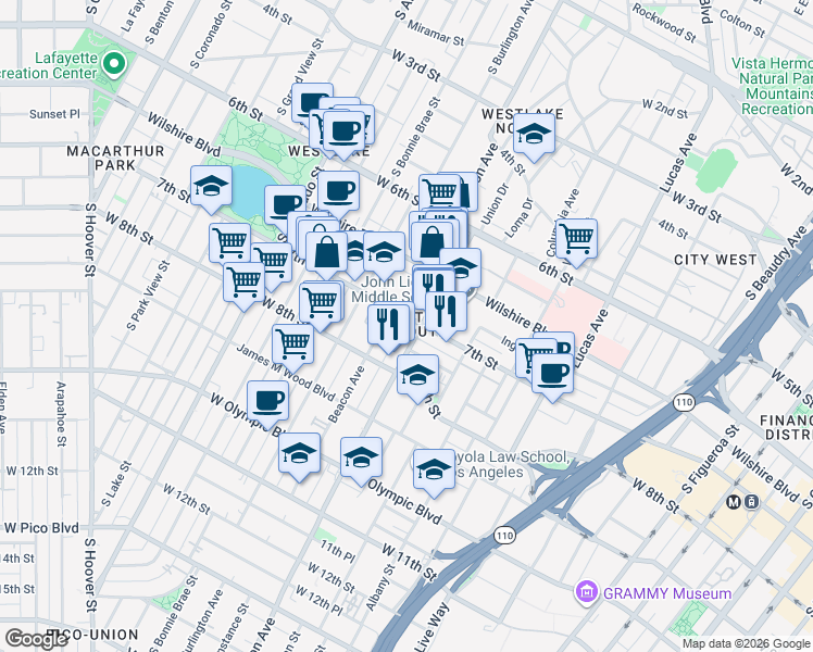 map of restaurants, bars, coffee shops, grocery stores, and more near 680 Little Street in Los Angeles