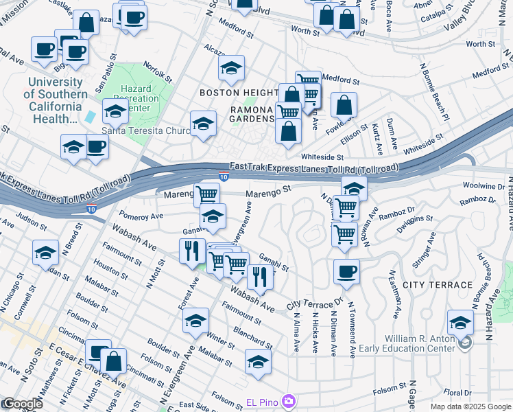 map of restaurants, bars, coffee shops, grocery stores, and more near 2980 Marengo Street in Los Angeles